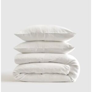 Quince European Linen Duvet Cover Set  w/ Shams Full Queen Size White